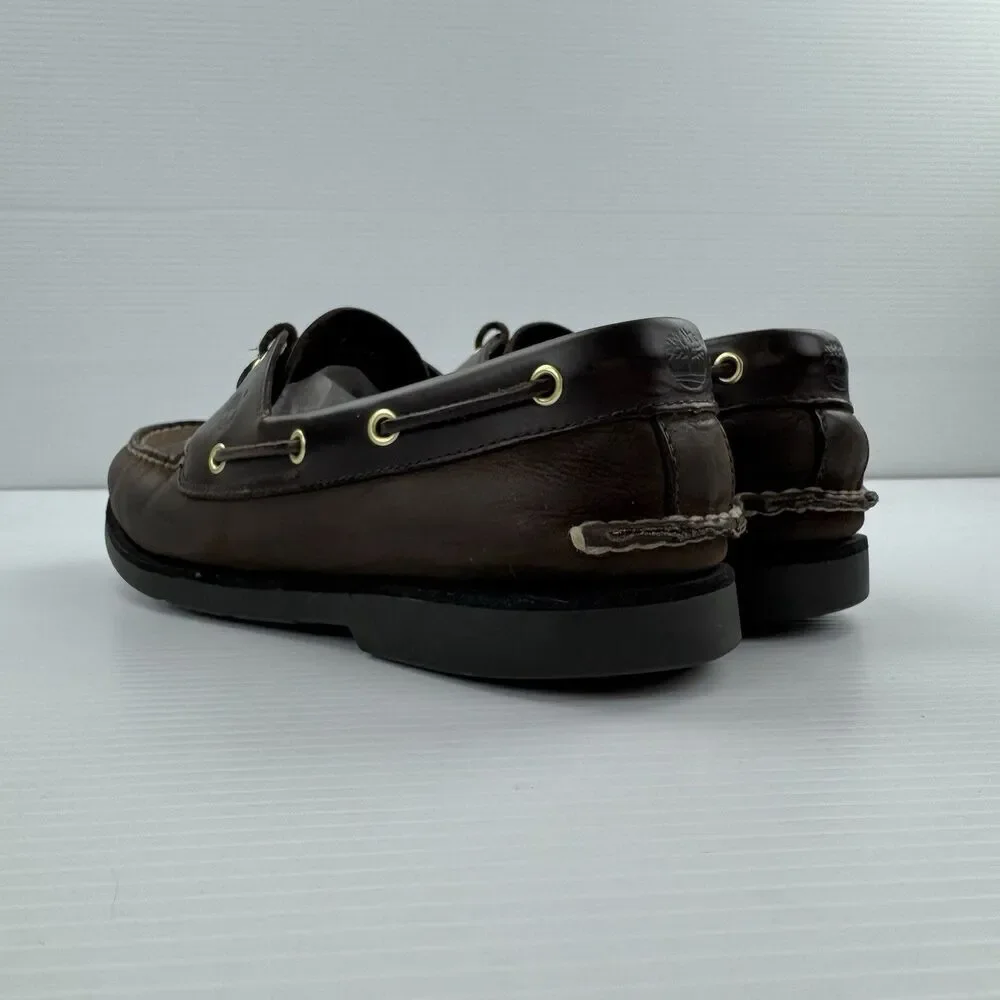 Timberland Men’s Leather Boat Shoes Brown Size 12 M Moc Toe Lace Up